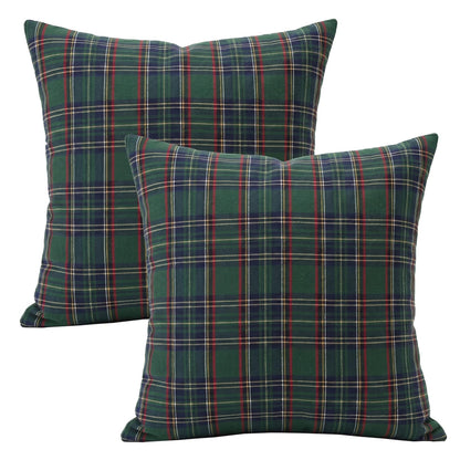 Christmas Tartan Plaid Pillow Covers, Set of 2 — Green Blue Plaid