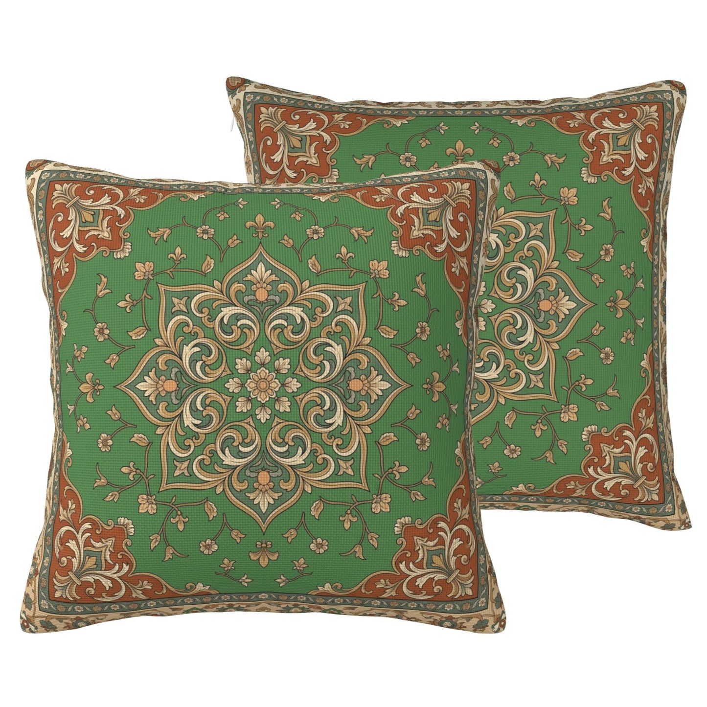 Boho Water-Resistant Outdoor Pillow Covers, Set of 2 — Emerald Green