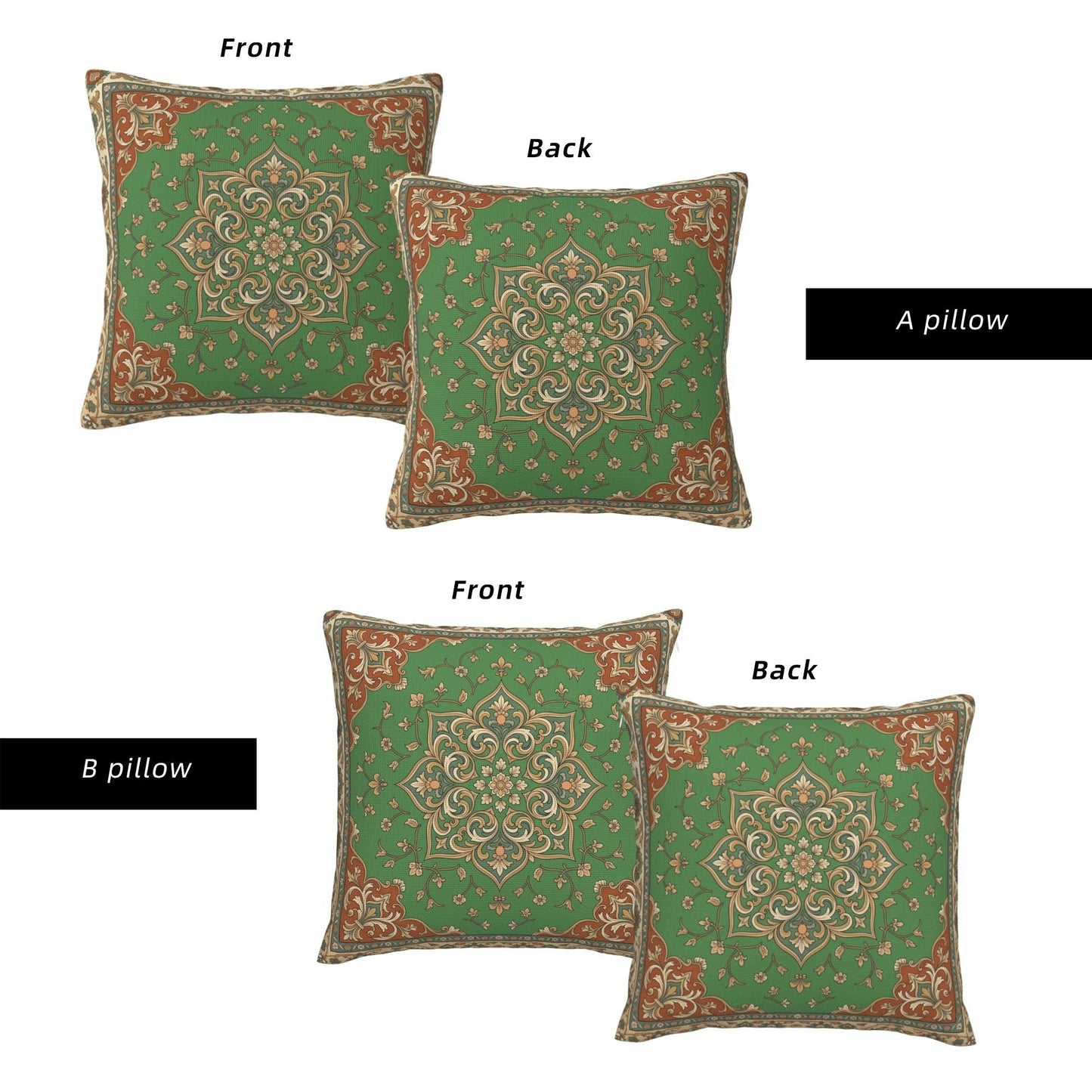 Boho Water-Resistant Outdoor Pillow Covers, Set of 2 — Emerald Green