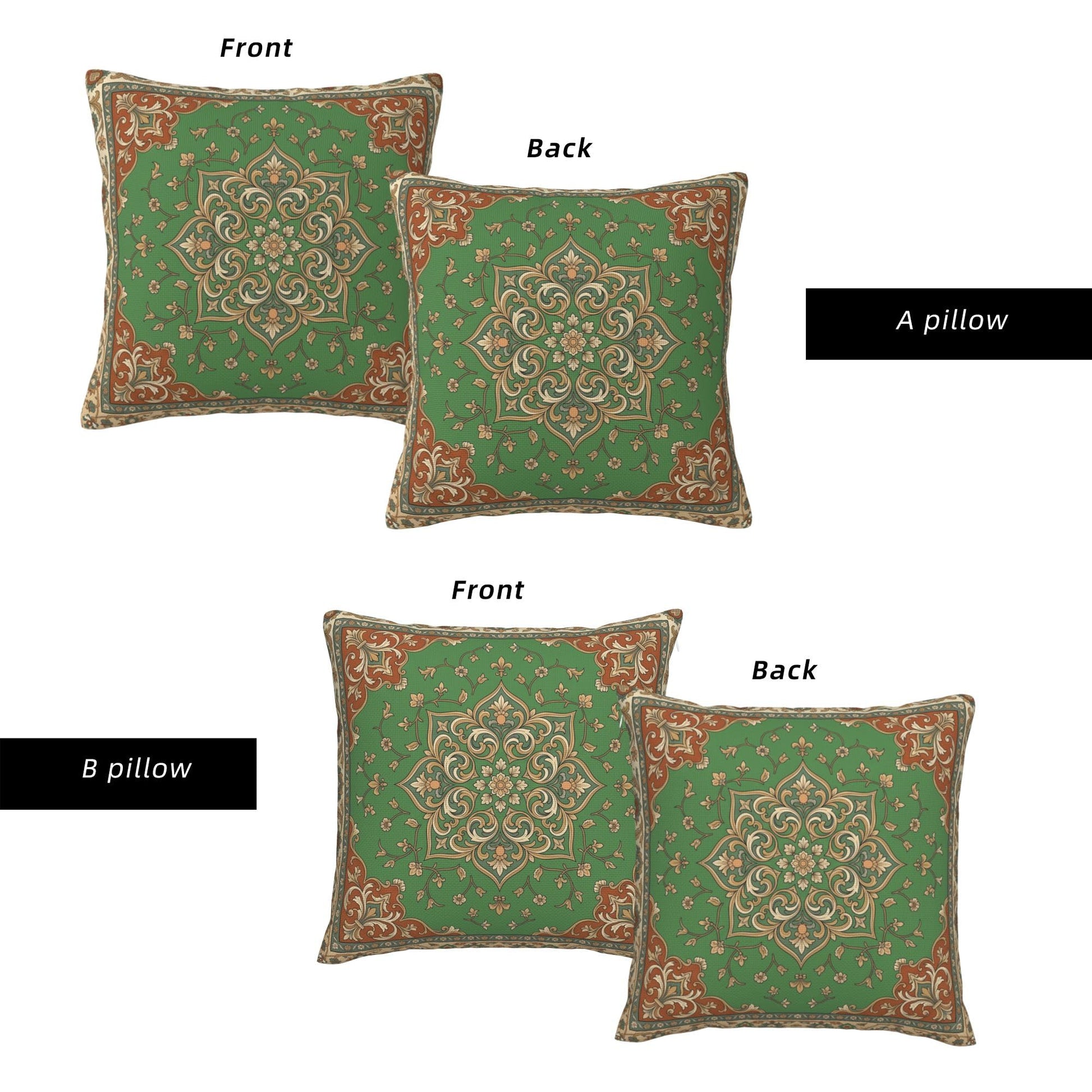 Boho Water-Resistant Outdoor Pillow Covers, Set of 2 — Emerald Green