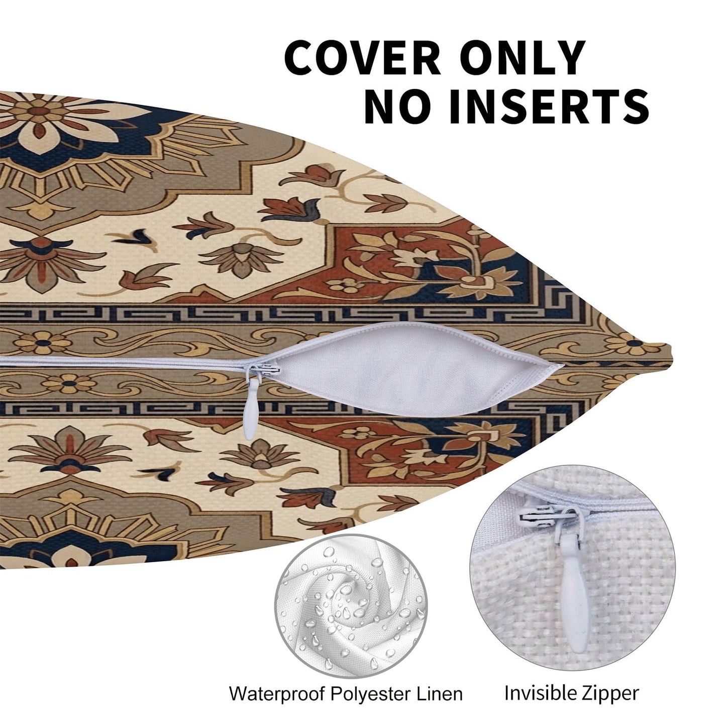 Boho Water-Resistant Outdoor Pillow Covers, Set of 2 — Khaki