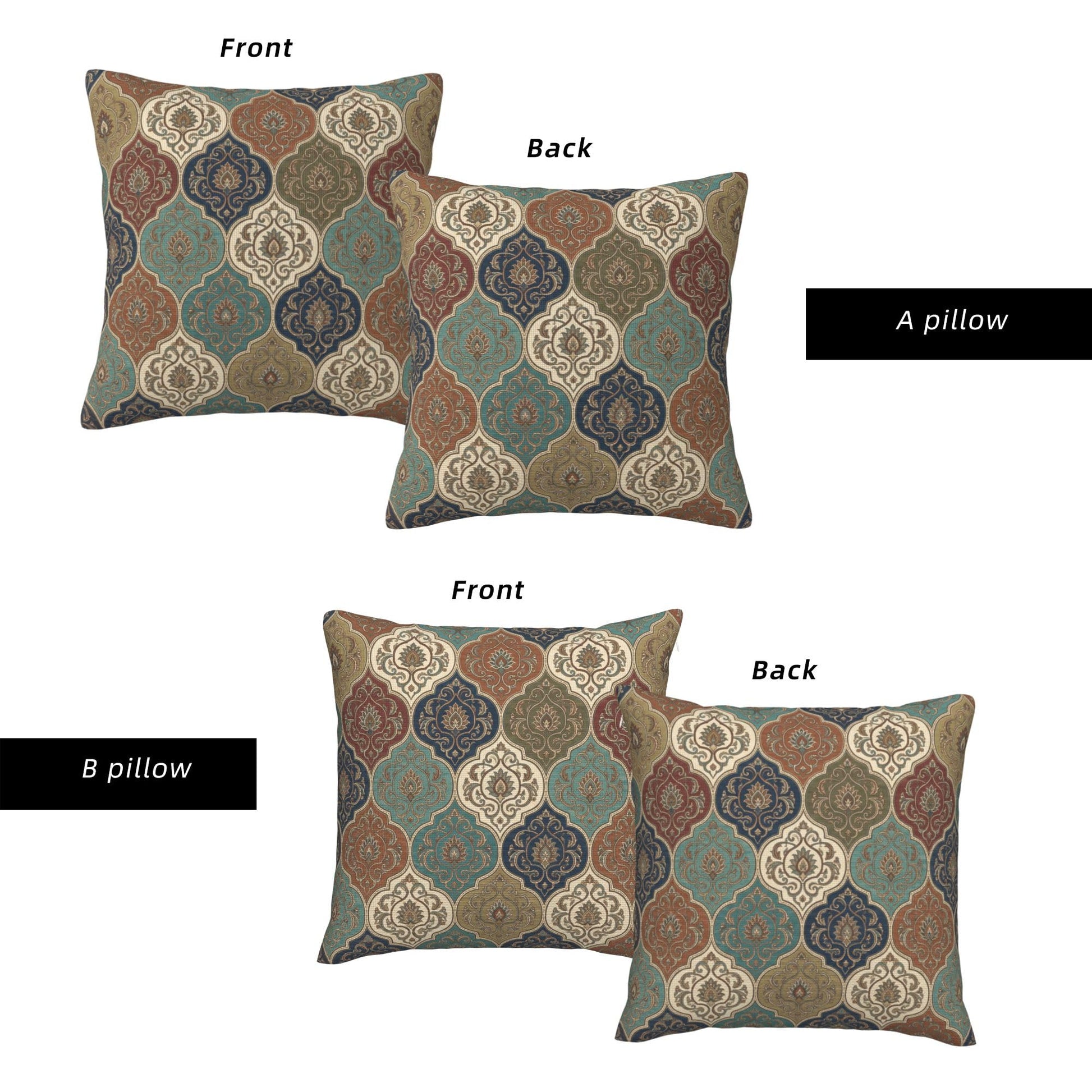 Boho Water-Resistant Outdoor Pillow Covers, Set of 2 — Turquoise Rust