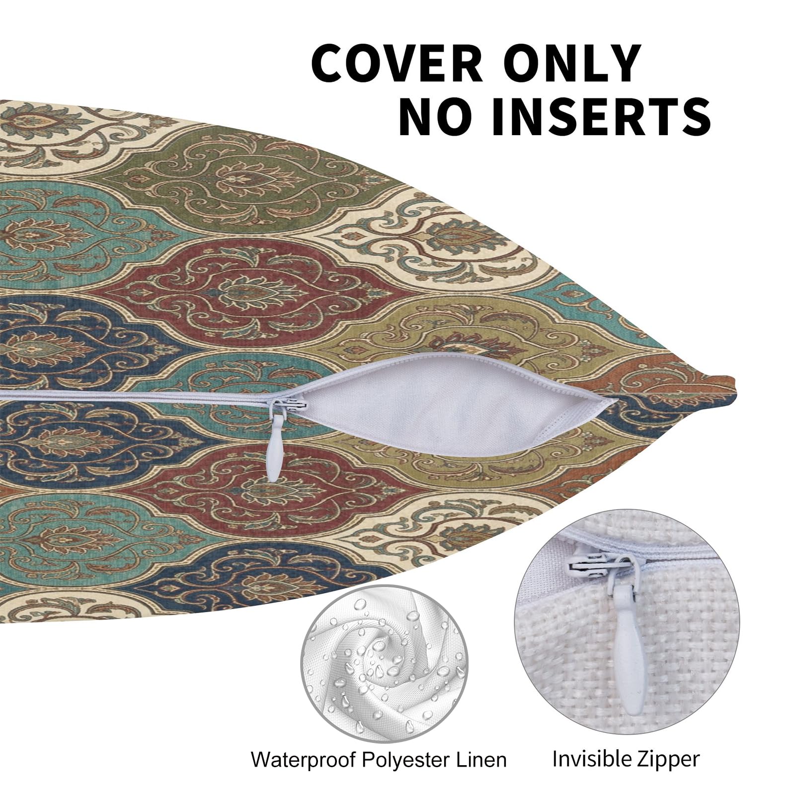 Boho Water-Resistant Outdoor Pillow Covers, Set of 2 — Turquoise Rust