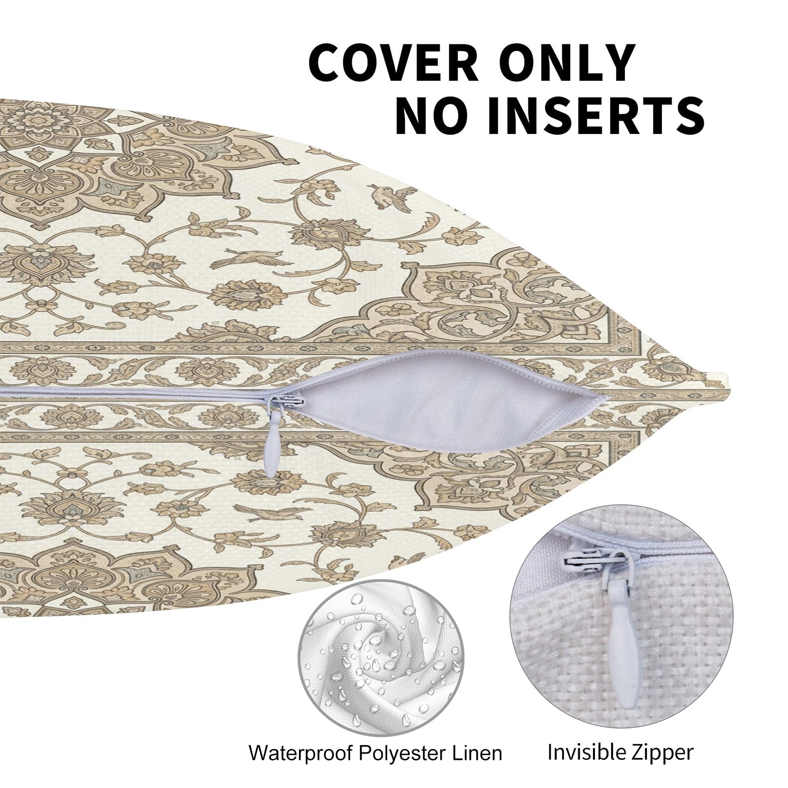 Boho Water-Resistant Outdoor Pillow Covers, Set of 2 — Beige