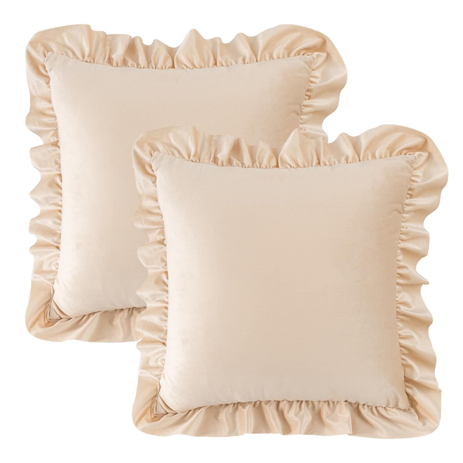 Ruffled Velvet Pillow Covers, Set of 2 — Apricot Beige