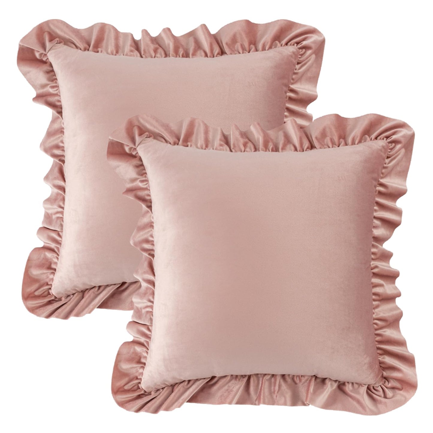 Ruffled Velvet Pillow Covers, Set of 2 — Dusty Rose