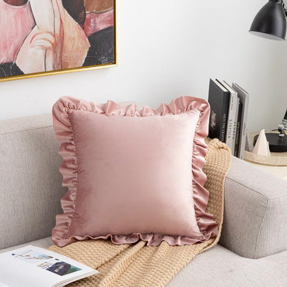 Ruffled Velvet Pillow Covers, Set of 2 — Dusty Rose