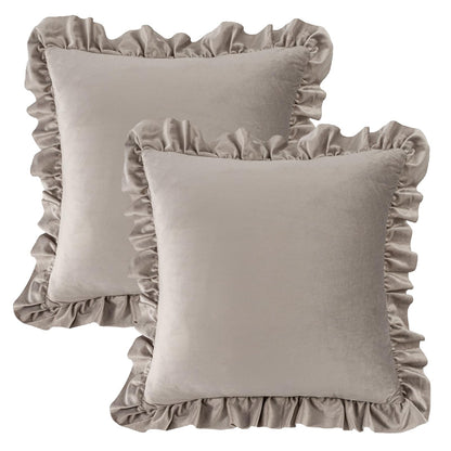 Ruffled Velvet Pillow Covers, Set of 2 — Taupe