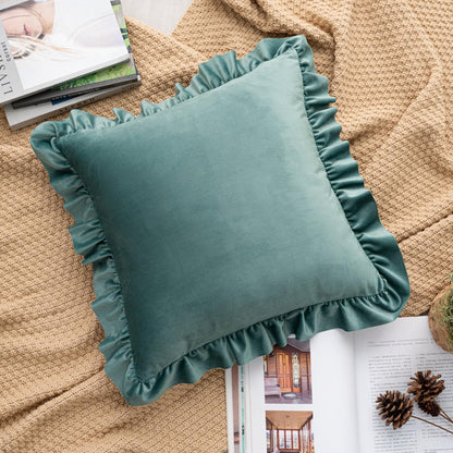 Ruffled Velvet Pillow Covers, Set of 2 — Dusty Green