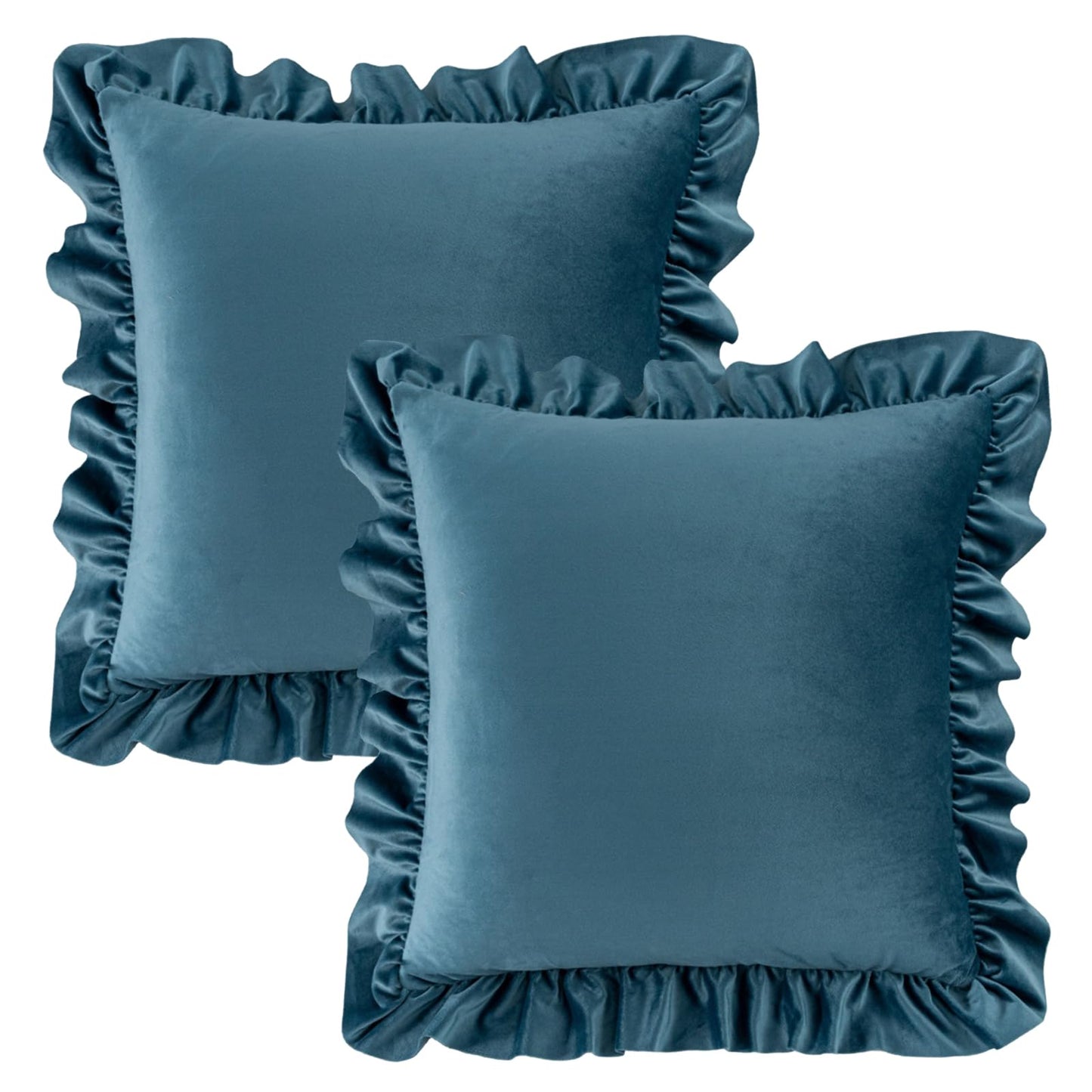 Ruffled Velvet Pillow Covers, Set of 2 — Teal Blue