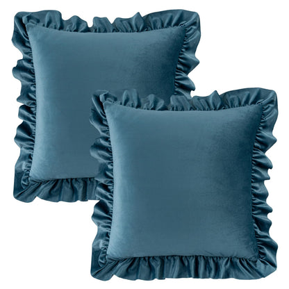 Ruffled Velvet Pillow Covers, Set of 2 — Teal Blue