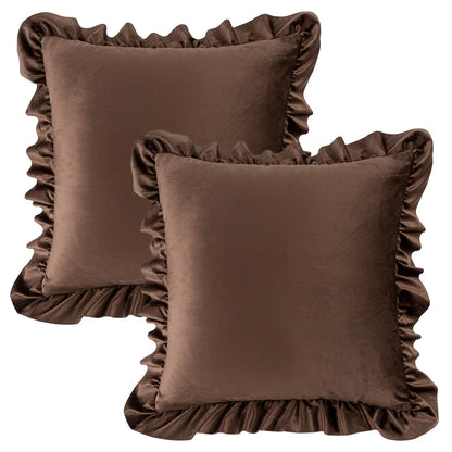 Ruffled Velvet Pillow Covers, Set of 2 — Chocolate