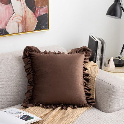 Ruffled Velvet Pillow Covers, Set of 2 — Chocolate