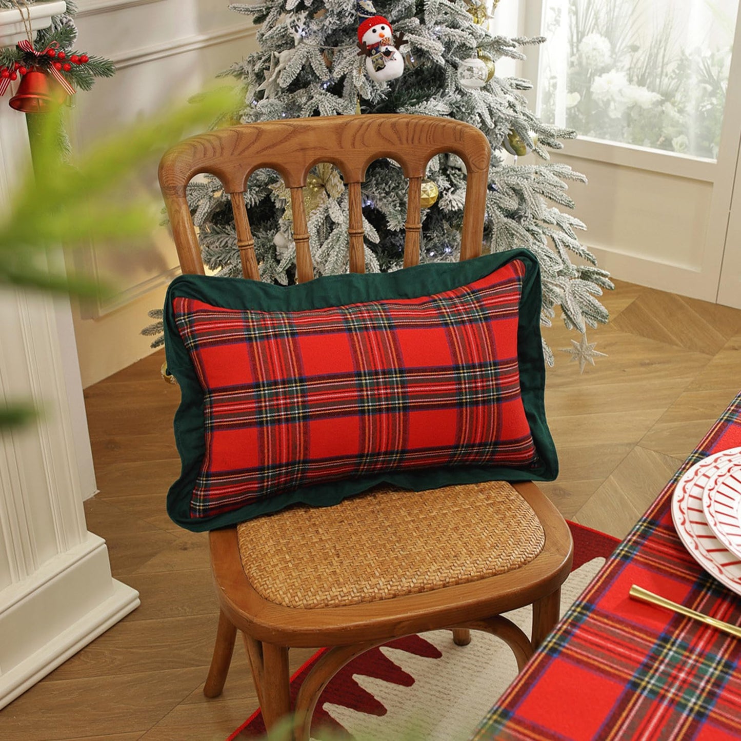 Ruffled Christmas Plaid Pillow Covers, Set of 2 — Red Plaid Green Edge