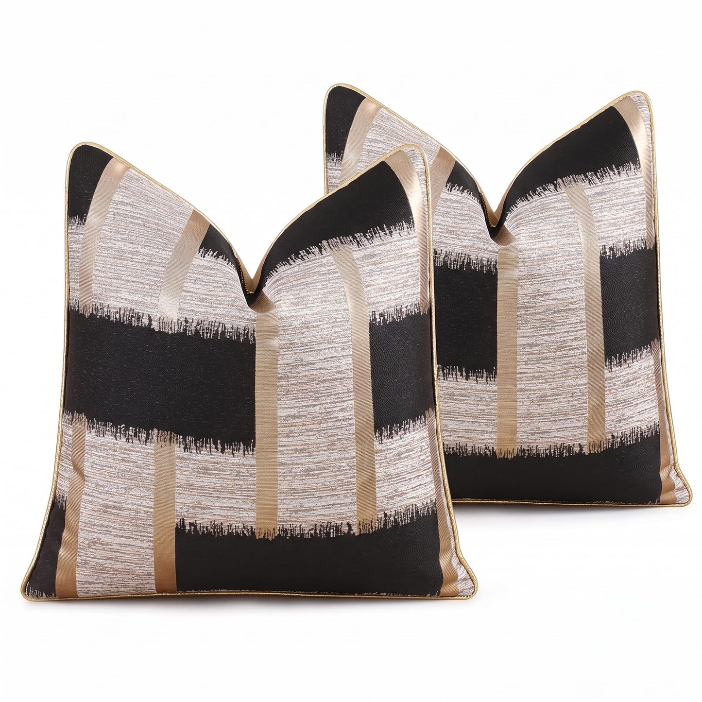 Geometric Jacquard Pillow Covers, Set of 2 — Black Jacquard