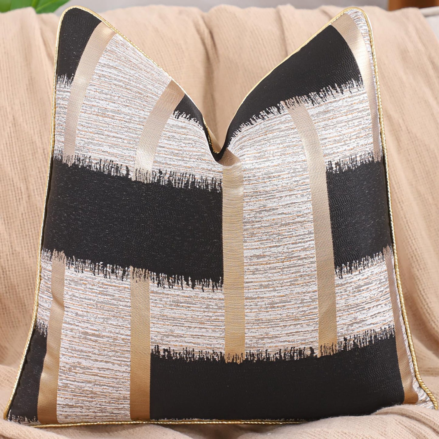Geometric Jacquard Pillow Covers, Set of 2 — Black Jacquard