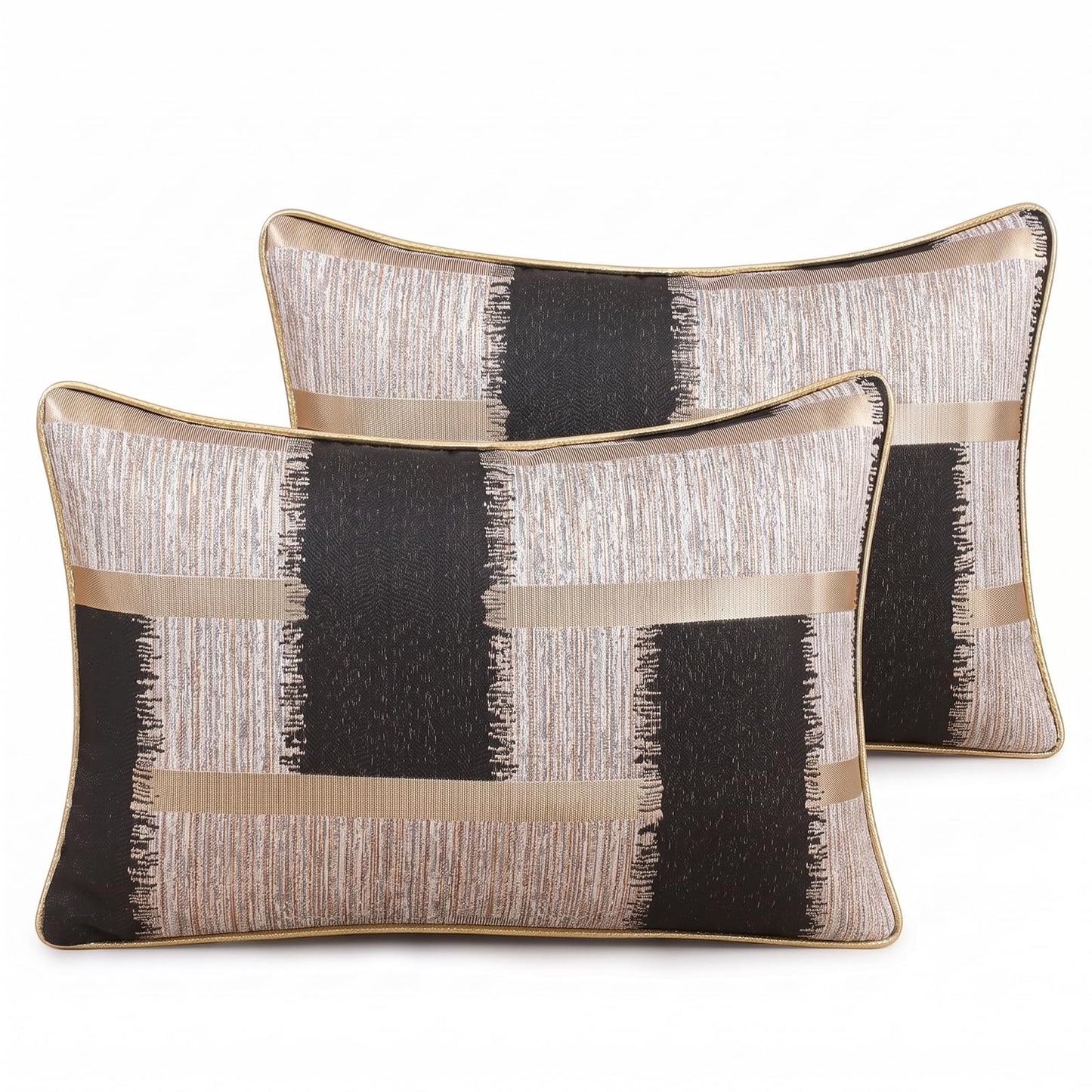 Geometric Jacquard Pillow Covers, Set of 2 — Black Jacquard
