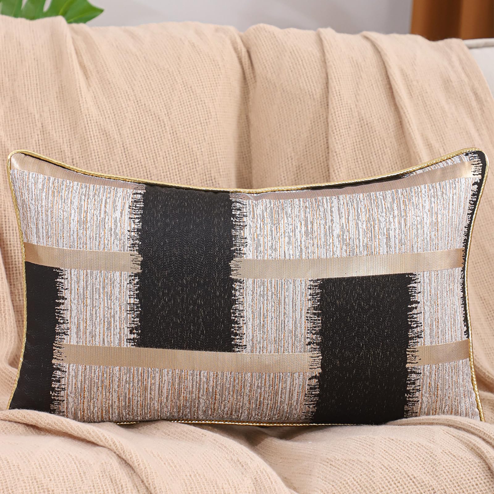 Geometric Jacquard Pillow Covers, Set of 2 — Black Jacquard