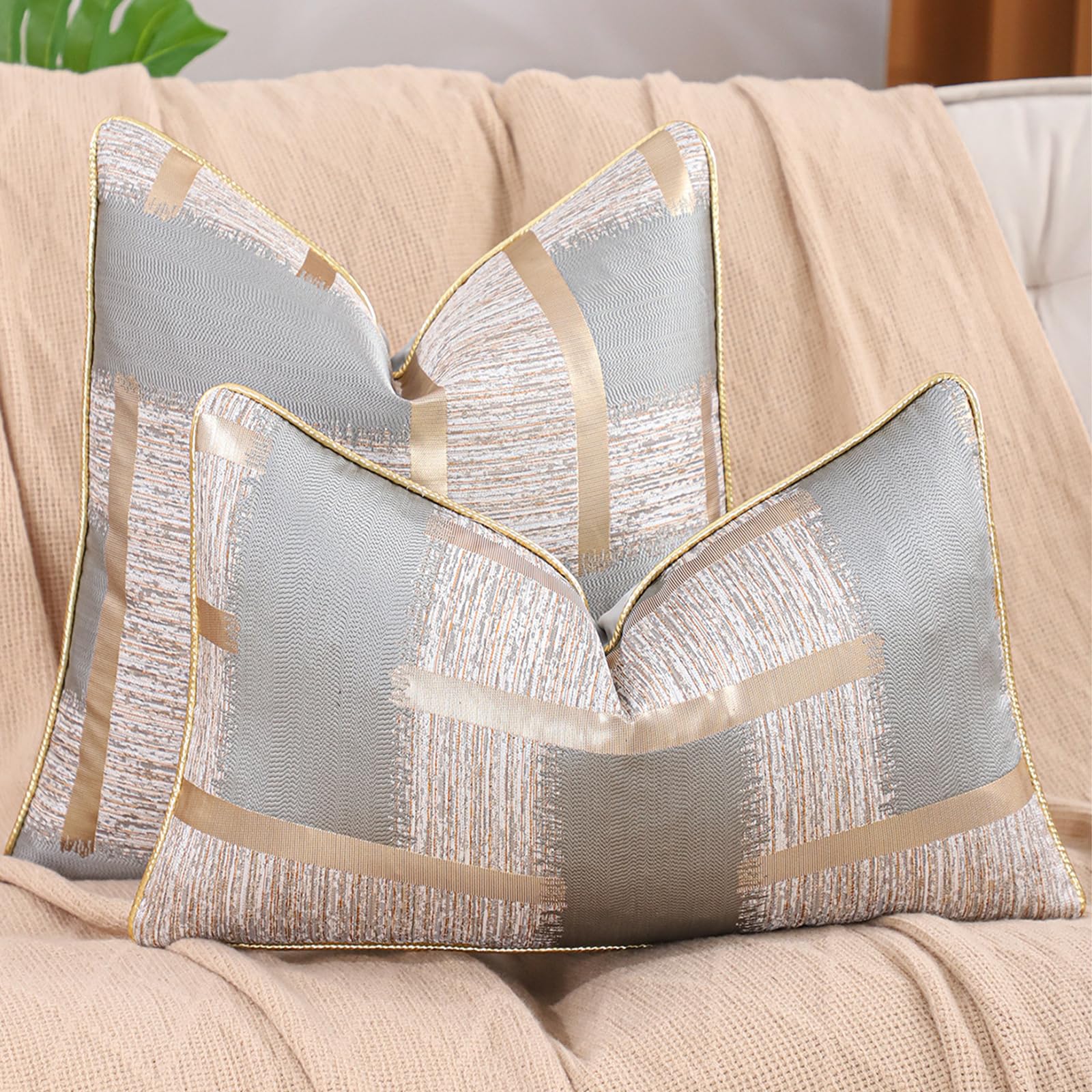 Geometric Jacquard Pillow Covers, Set of 2 — Grey Jacquard