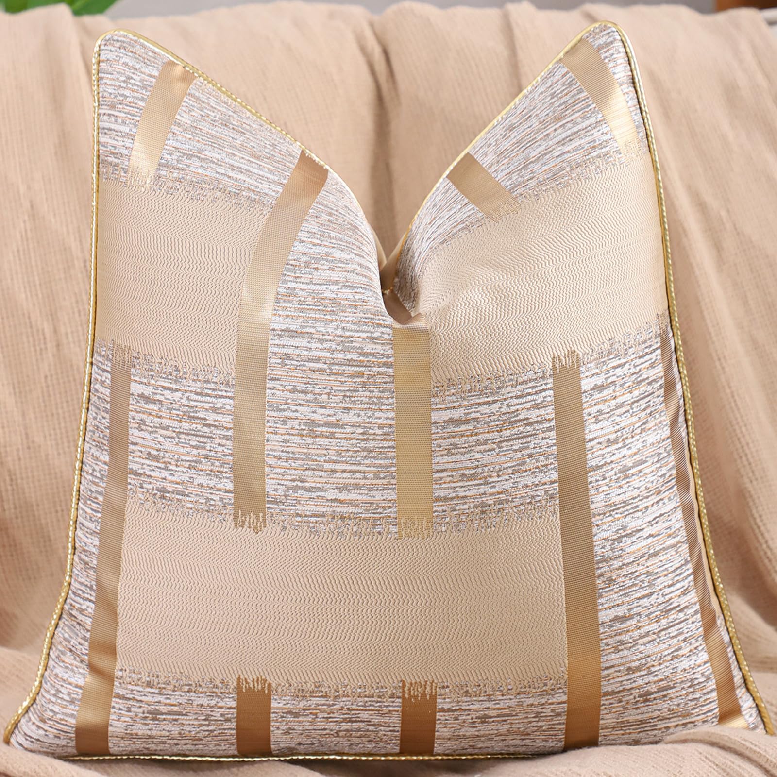Geometric Jacquard Pillow Covers, Set of 2 — Gold Jacquard