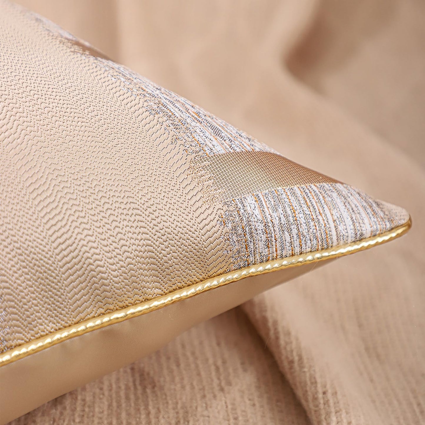 Geometric Jacquard Pillow Covers, Set of 2 — Gold Jacquard