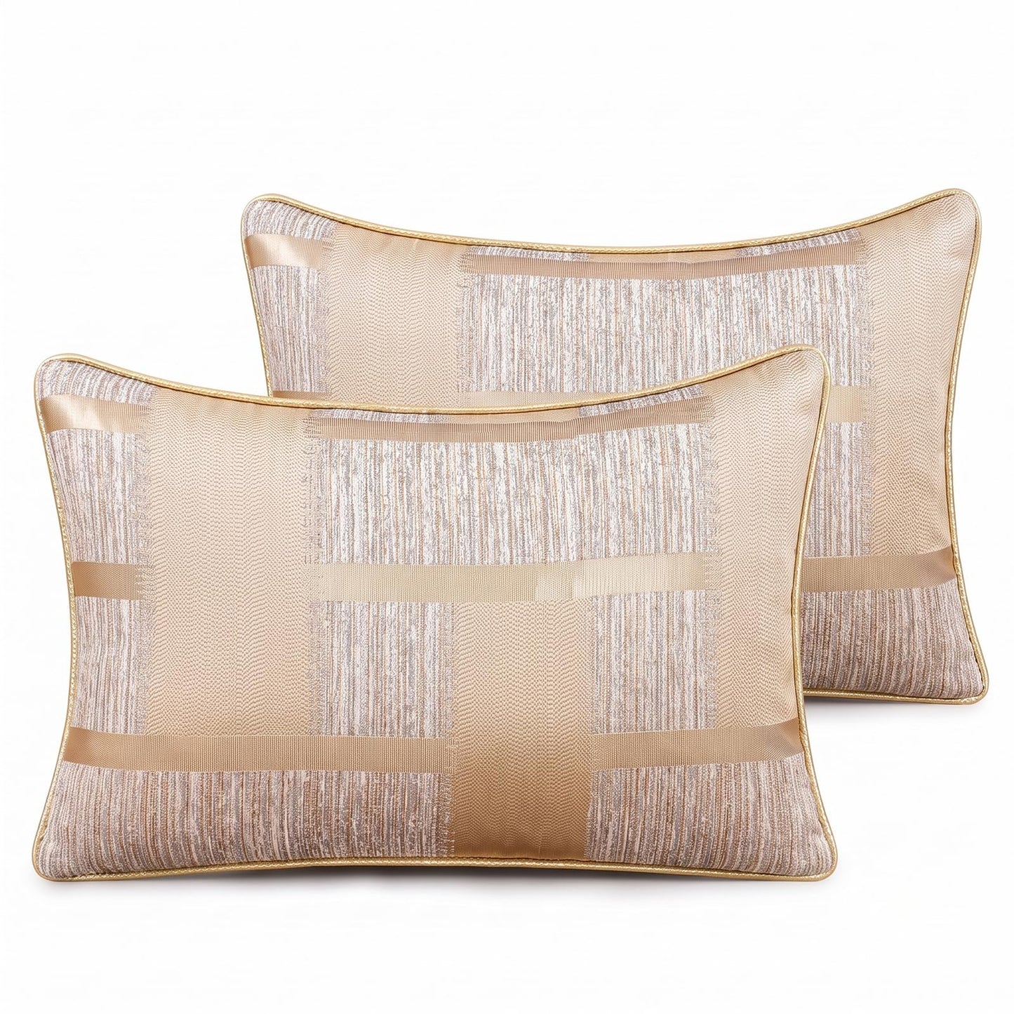 Geometric Jacquard Pillow Covers, Set of 2 — Gold Jacquard