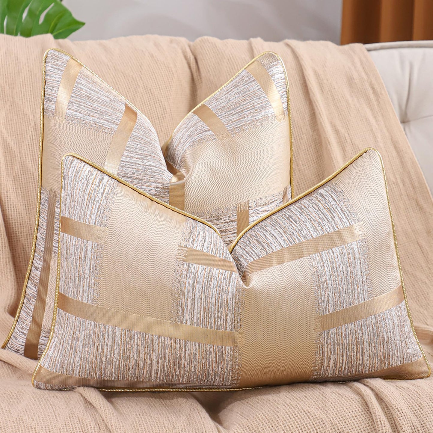 Geometric Jacquard Pillow Covers, Set of 2 — Gold Jacquard