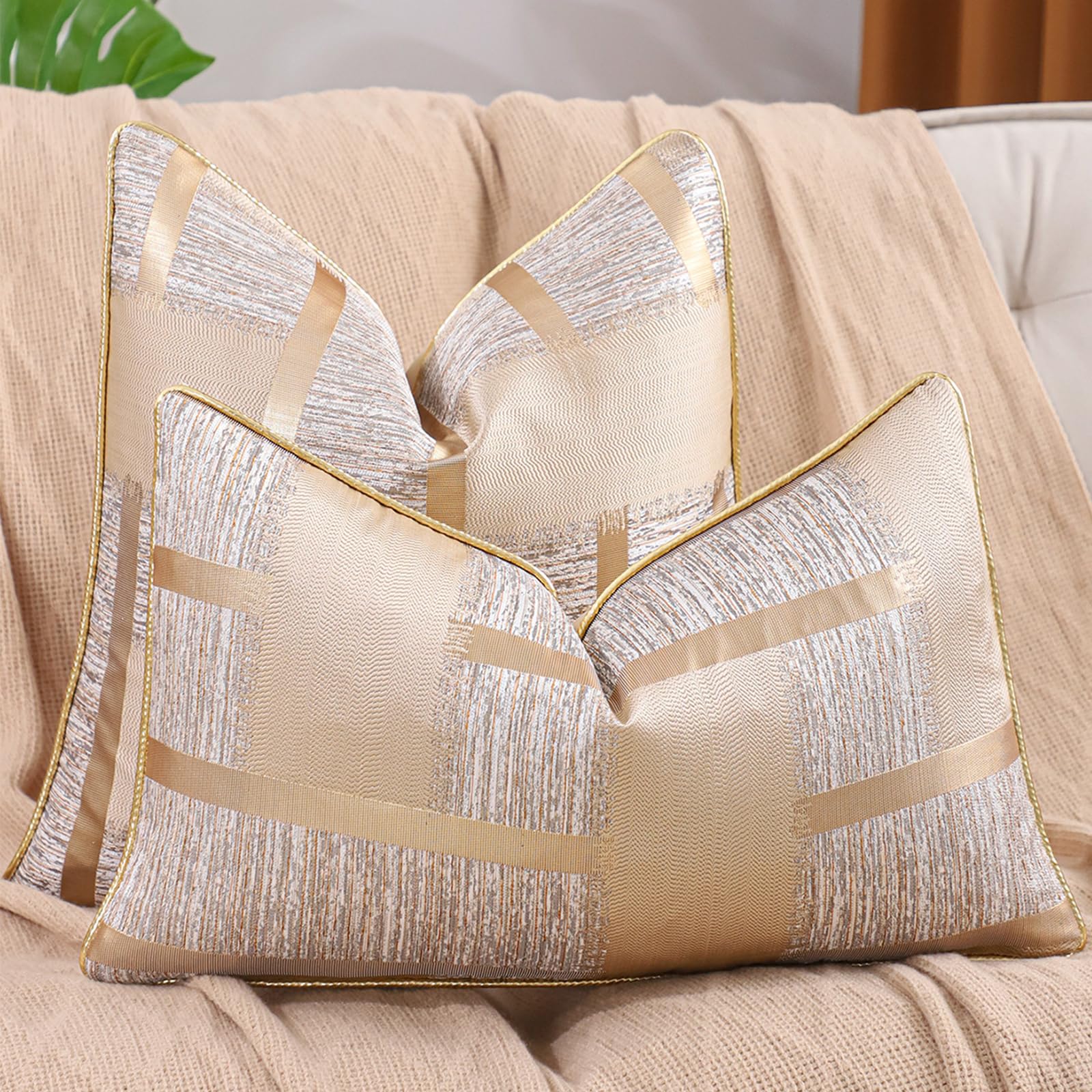 Geometric Jacquard Pillow Covers, Set of 2 — Gold Jacquard
