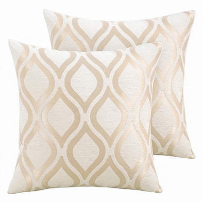 Chenille Jacquard Pillow Covers, Set of 2 — Ogee Wave Ivory Gold