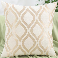 Chenille jacquard polyester pillow cover with cream interlocking lattice, shown upright on a neutral background