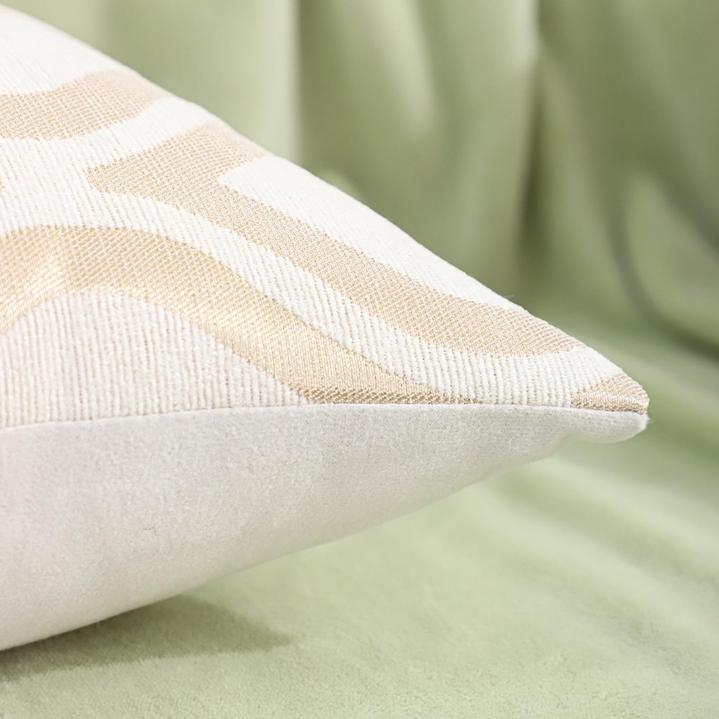 Chenille Jacquard Pillow Covers, Set of 2 — Ogee Wave Ivory Gold