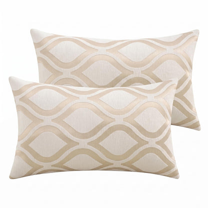 Chenille Jacquard Pillow Covers, Set of 2 — Ogee Wave Ivory Gold