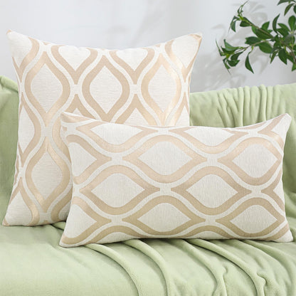 Chenille Jacquard Pillow Covers, Set of 2 — Ogee Wave Ivory Gold
