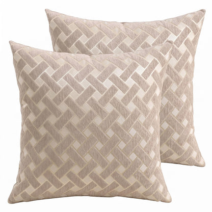Chenille Jacquard Pillow Covers, Set of 2 — Herringbone Oatmeal Taupe