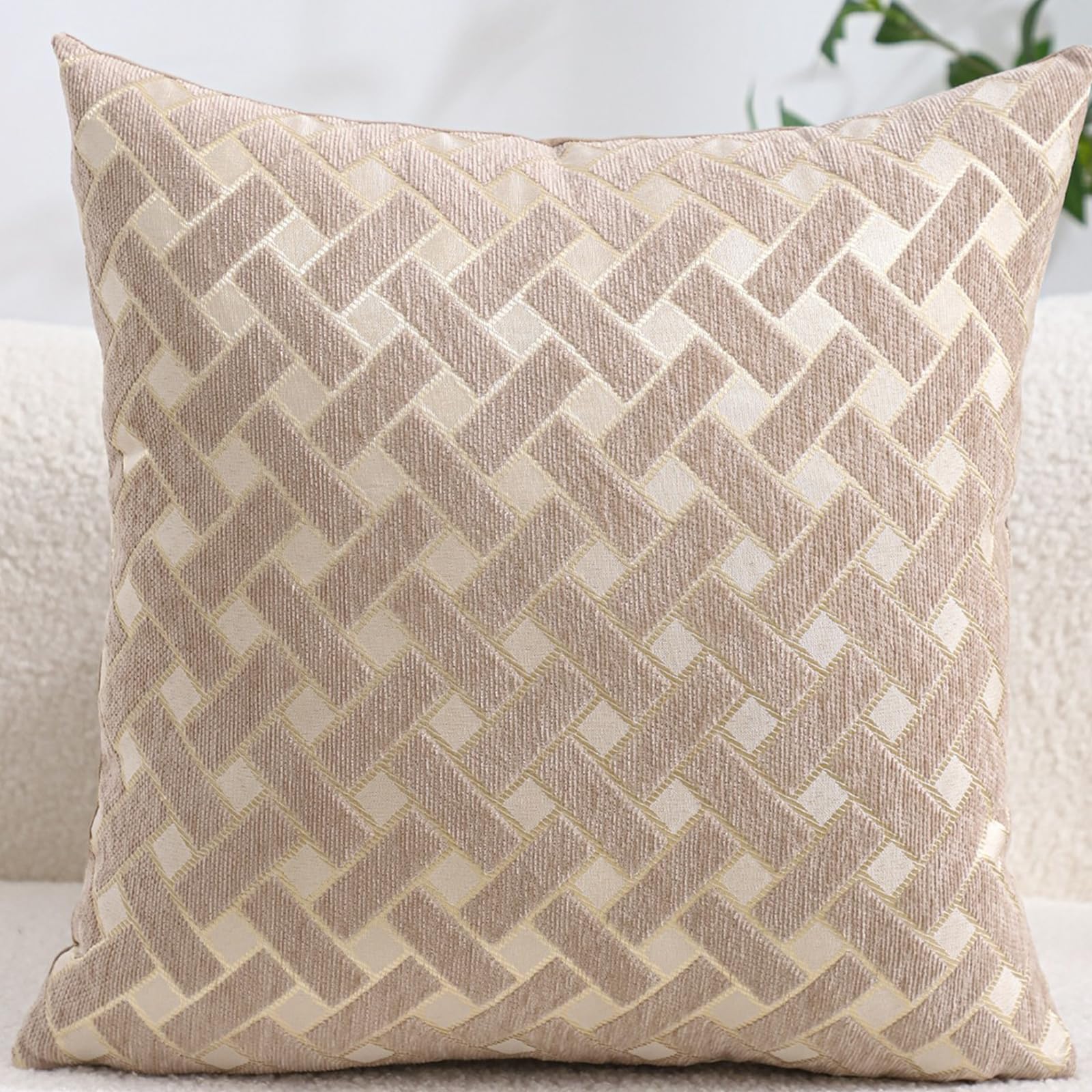 Chenille Jacquard Pillow Covers, Set of 2 — Herringbone Oatmeal Taupe