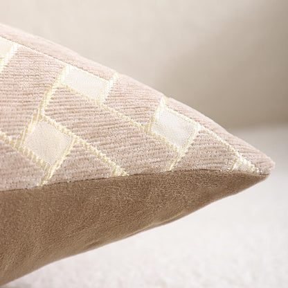 Chenille Jacquard Pillow Covers, Set of 2 — Herringbone Oatmeal Taupe