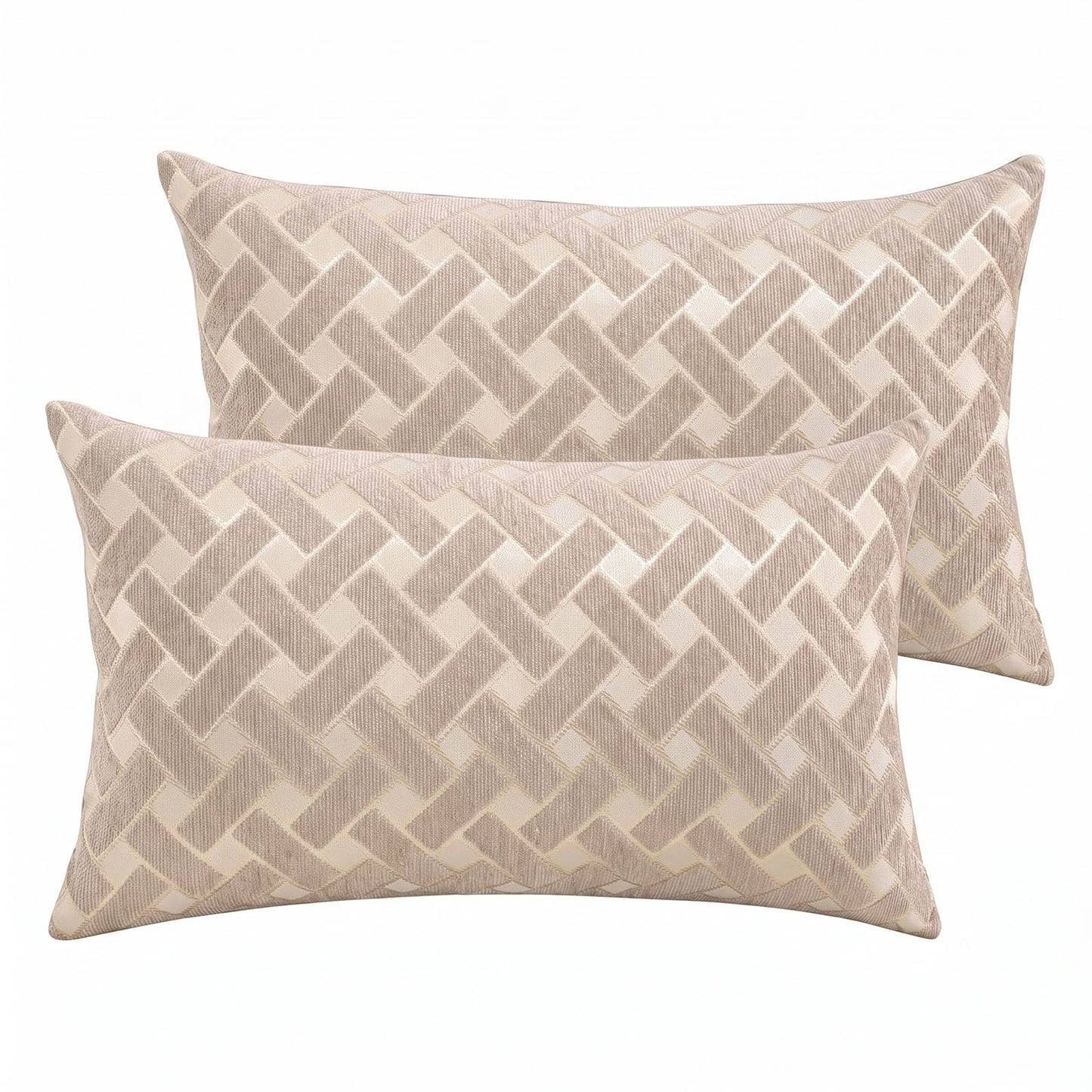 Chenille Jacquard Pillow Covers, Set of 2 — Herringbone Oatmeal Taupe
