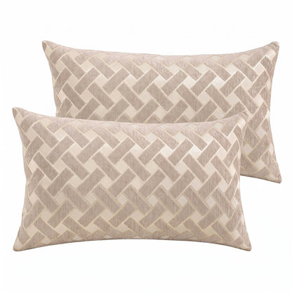 Chenille Jacquard Pillow Covers, Set of 2 — Herringbone Oatmeal Taupe