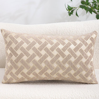 Chenille Jacquard Pillow Covers, Set of 2 — Herringbone Oatmeal Taupe