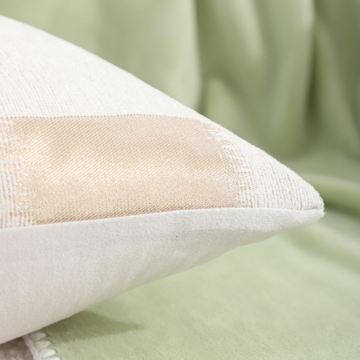 Chenille Jacquard Pillow Covers, Set of 2 — Abstract Block Beige Gold
