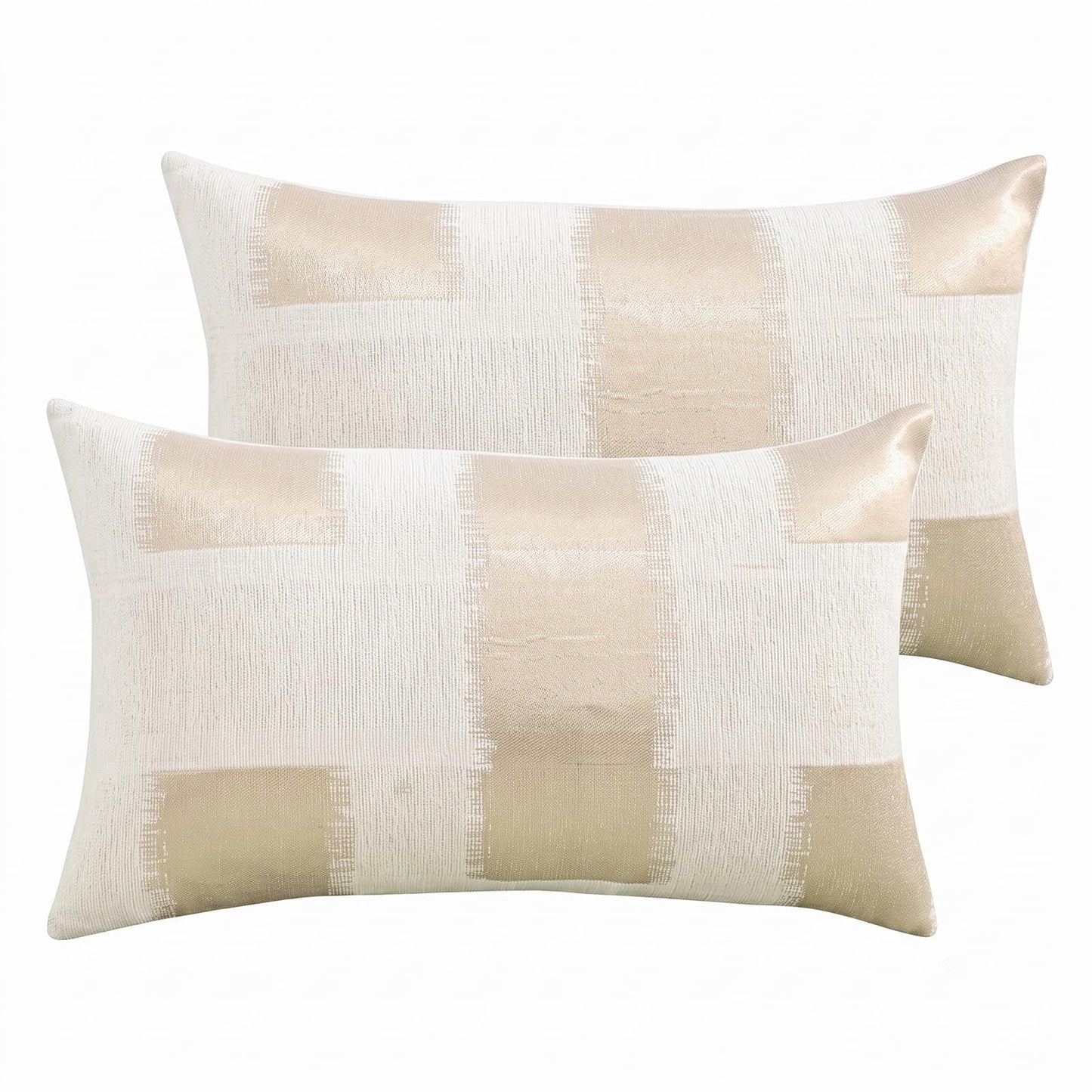 Chenille Jacquard Pillow Covers, Set of 2 — Abstract Block Beige Gold