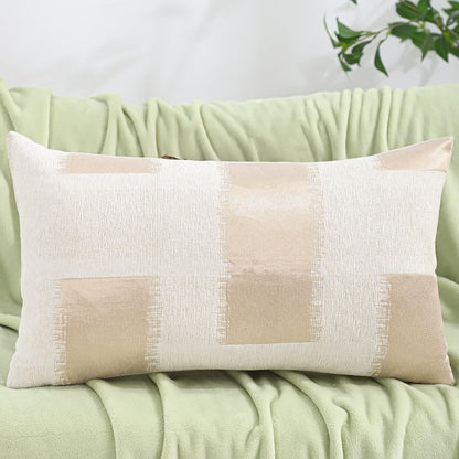 Chenille Jacquard Pillow Covers, Set of 2 — Abstract Block Beige Gold