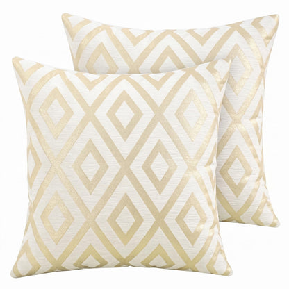 Chenille Jacquard Pillow Covers, Set of 2 — Diamond Ivory Gold