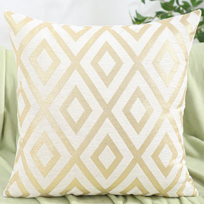 Chenille Jacquard Pillow Covers, Set of 2 — Diamond Ivory Gold