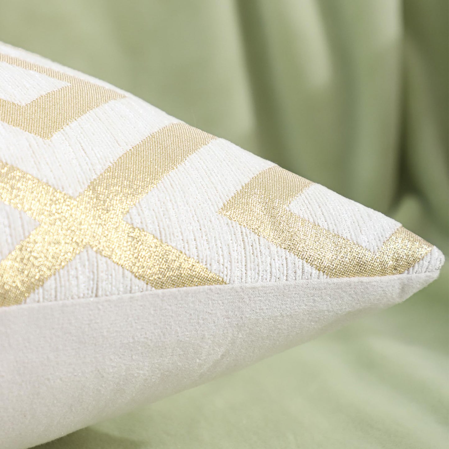 Chenille Jacquard Pillow Covers, Set of 2 — Diamond Ivory Gold