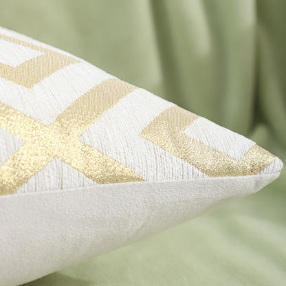 Chenille Jacquard Pillow Covers, Set of 2 — Diamond Ivory Gold