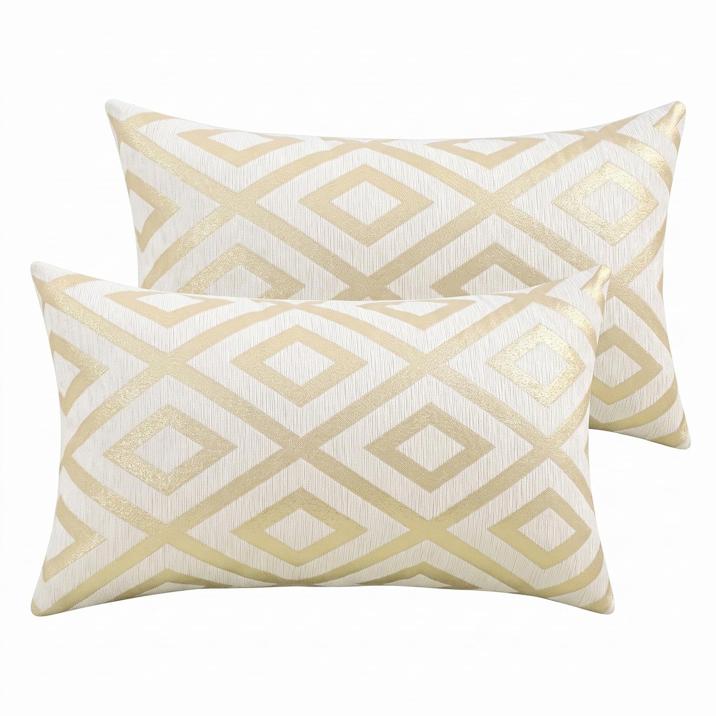 Chenille Jacquard Pillow Covers, Set of 2 — Diamond Ivory Gold