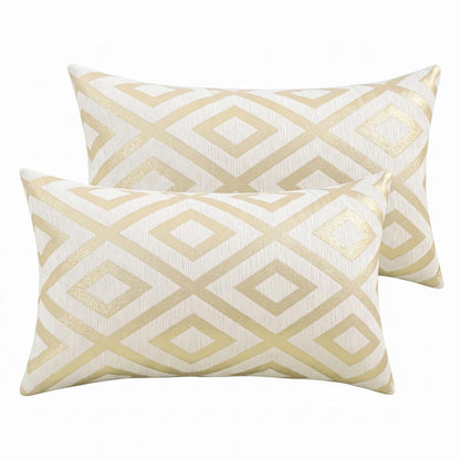 Chenille Jacquard Pillow Covers, Set of 2 — Diamond Ivory Gold