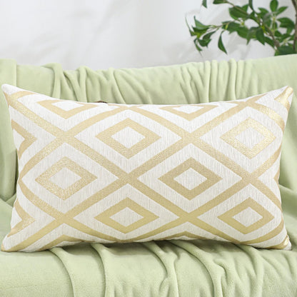 Chenille Jacquard Pillow Covers, Set of 2 — Diamond Ivory Gold
