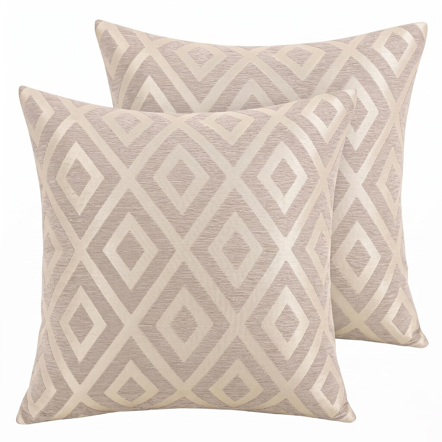 Chenille Jacquard Pillow Covers, Set of 2 — Diamond Taupe Beige